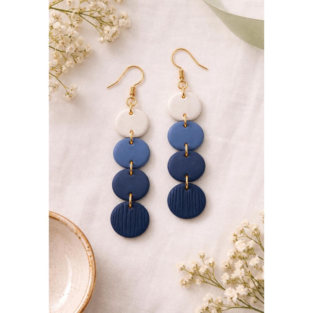 Navy Blue Polymer Clay Earrings | Handmade Dangle | Lightweight Gift for Her